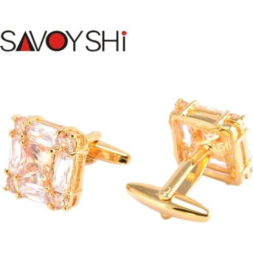 SAVOYSHI Luxury Zircon Cufflinks for Mens Shirt Cuff Accessories High Quality Square Cuff links Fashion Brand Men Jewelry Design