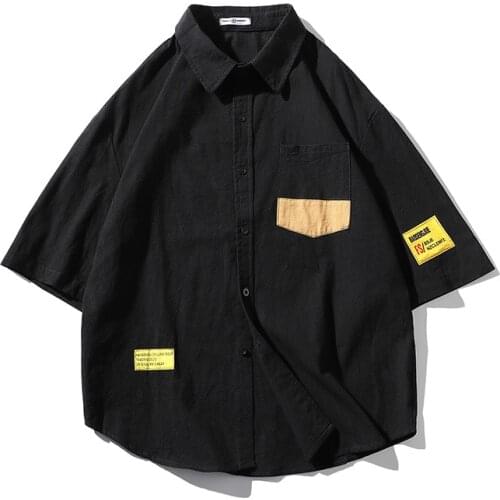 Men Shirt Korean Style Button Short Sleeve Shirts Cotton Men Fashion Casual Streetwear Pure Color Shirt Male Hipster Shirts Tops