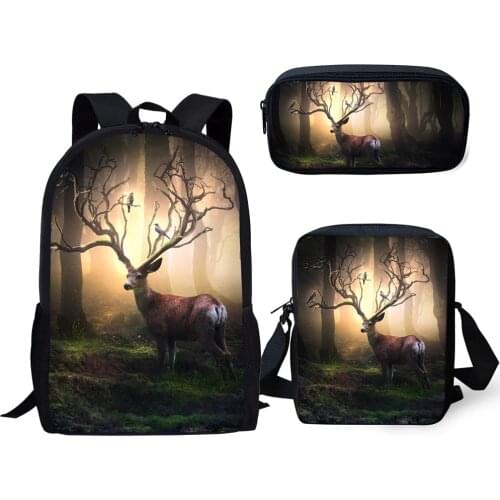 HaoYun Fashion Kids 3PCs/Set School Backpack Fantasy Deer Pattern School Bags Kawaii Animal Students Backpack/Flaps Bag/Pen Bags
