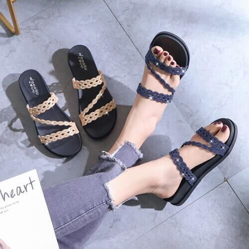 New Flat outdoor slippers Sandals foot ring straps Roman sandals low slope with womens shoes low heel shoes Sandals