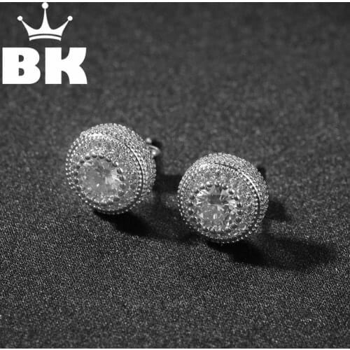 Hip Hop Round Button CZ Stud Earrings for Women Deluxe Boucles d'oreilles Party Jewels brinco feminino zirconia luxo