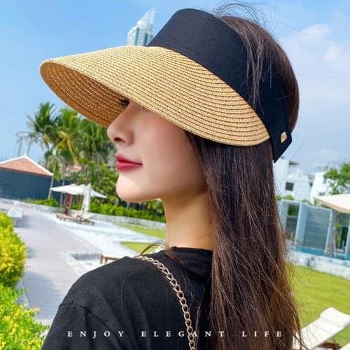 Magic Tape Panama Womens Summer Hat Empty Top Straw Hat 2021 Fashion Sun Protection Outdoor Sport Fishing Beach Visor Cap