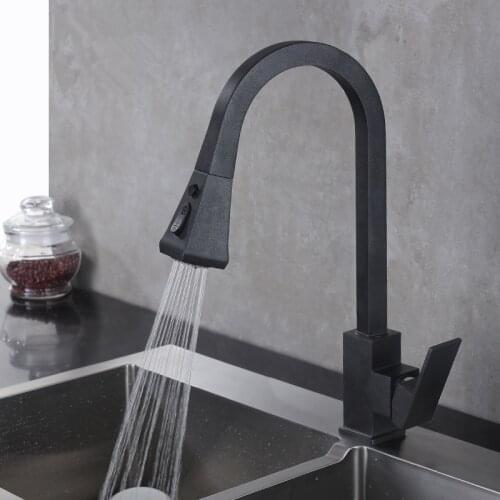 Kitchen Faucet Hot & Cold Pull Out Type Solid Brass Sink Mixer Tap Single Handle Deck Mounted Rotating Black/Chrome/Nickel