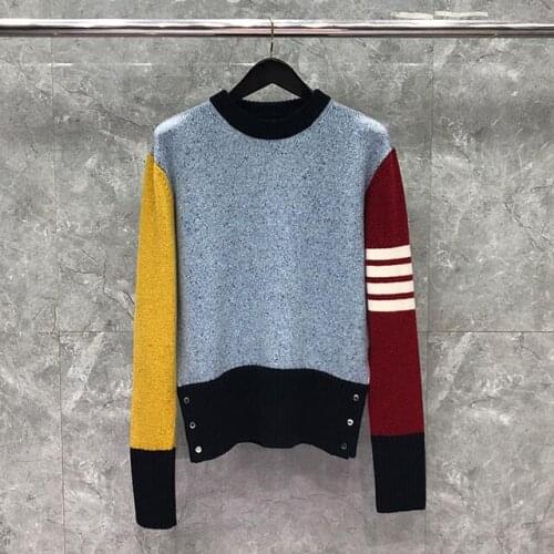 2021 Fashion TB Brand Sweaters Women Loose O-Neck Pullover Clothing Patchwork Striped Wool Thick Autumn Winter Casual Coat