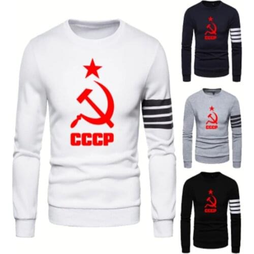Spring Autumn Mens CCCP Printing Casual Splicing Mens Sweatshirt High Quality Cotton Mens pullover