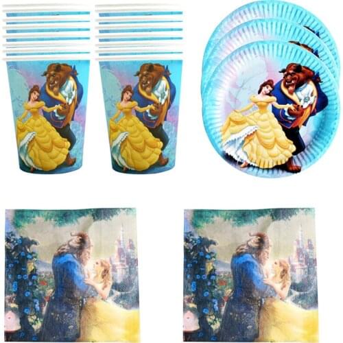 Beauty And The Beast Theme Plates Kids Favors Cups Napkins Happy Birthday Party Dishes Baby Shower Decorate Towel 60pcs/lot