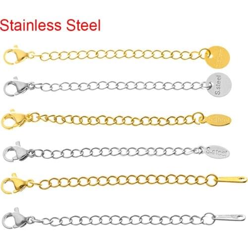 5pcs Stainless Steel Extended Extension Extender Tail Chain Golden Lobster Clasps Hooks For Bracelet Necklace DIY Jewelry Making