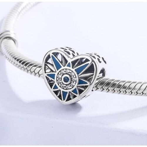 High Quality 925 Sterling Silver Blue SUN Heart Shape Custom Bangle Bead Gift For Lover Symbol You Are My Sunshine