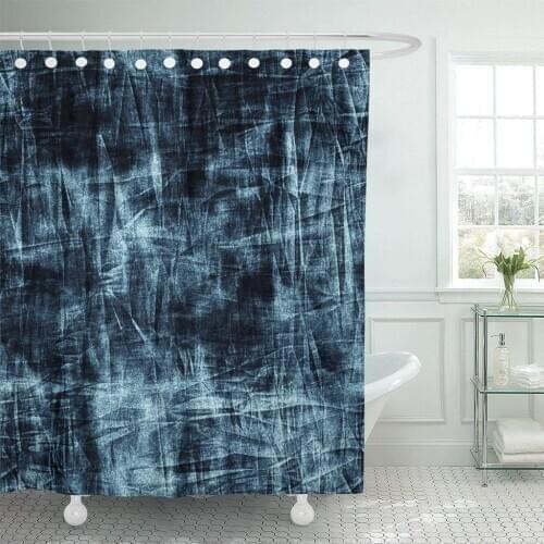 Blue Dye Abstract Tie Dyed Bold Check Navy Indigo Shower Curtain Waterproof Polyester Fabric 60 x 72 Inches Set with Hooks