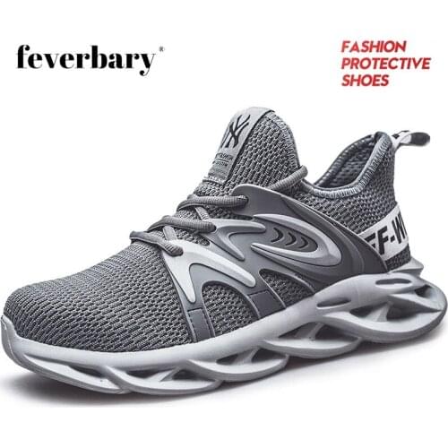 Feverbary Men Safety Shoes Lightweight Steel Toe Work Boots Women Mesh Comfortable Sports Trainer