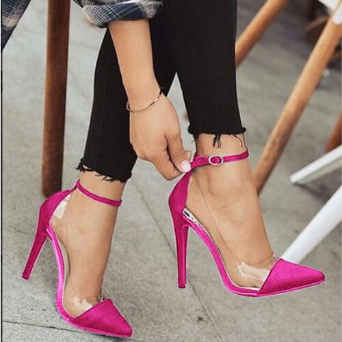 2021 New Summer High Heel Pointed Monochrome Belt Buckle Stylish WomenS Single Shoes Rose Red Pink Black Apricot Color 34 - 43