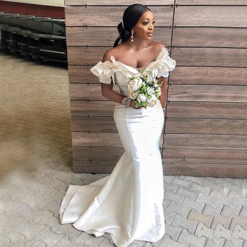 Ivory Sexy Mermaid Bridesmaid Dresses 2020 African Black Girl Off Shoulder Long Wedding Party Dress vestido de fiesta de boda