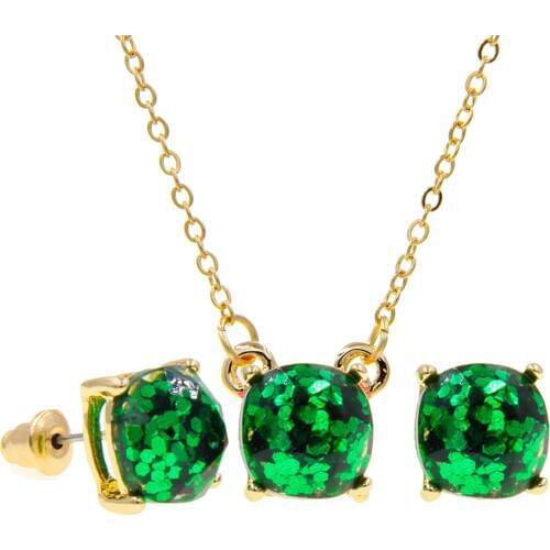 YJX030 14 Kinds Super Cute Mini Iridescent Druzy Drusy Pendant Necklace With Matching Stud Earrings Hot Fashion Jewelry Sets