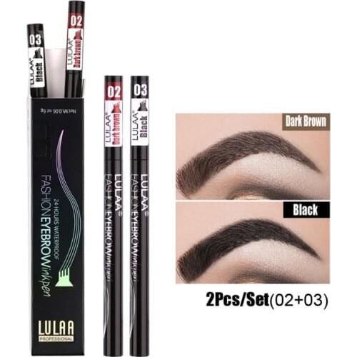 2Pcs Professional Microblading Eyebrow Tattoo Pen 4 Fork Tips Fine Sketch Liquid Eyebrow Pencils Waterproof Brow Tint TSLM2