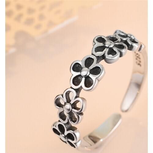 2020 New Hot 925 Sterling Silver Prevent Allergy Plant Flowers Vintage Open Rings Ethnic Sweet Forefinger Ring For Women Girls