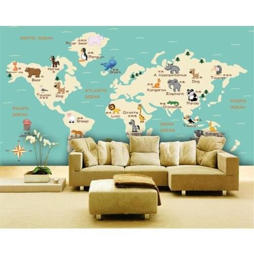 Beibehang Custom Any Size 3d Wallpaper Mural Animal World Map Childrens room TV Background Wall 3d wallpaper papier peint
