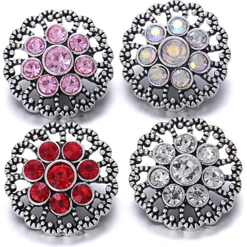 6pcs/lot New Snap Button Jewelry Crystal Rhinestone Flower 18mm Metal Snap Buttons Fit Leather Snaps Bracelet Jewelry