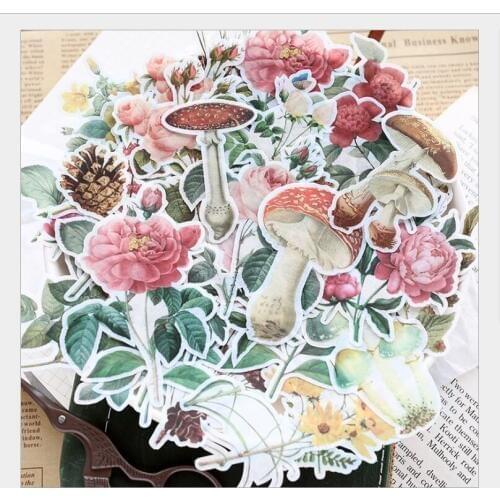 60Pcs/pack Retro flowers mushroom butterfly vintage ticket map old letters life Decoration Planner Sticker scrapbooking Stickers