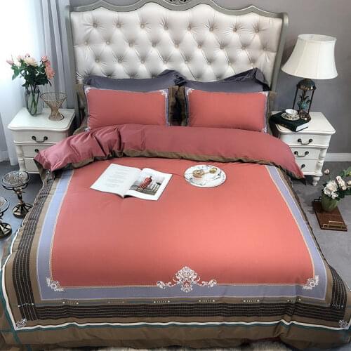 80S long-staple cotton Bedding Set Satin Ultra-luxury Bed Set Orange Duvet Cover Set Queen King size Bed Sheet Pillowcases
