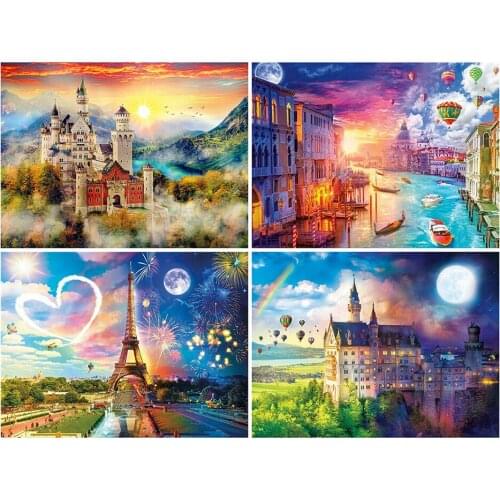 Diy 5d Full Diamond Painting Landscape Embroidery Square Round Drill Rainbow Castle Mosaic Furniture Decoration Handmade Hobby