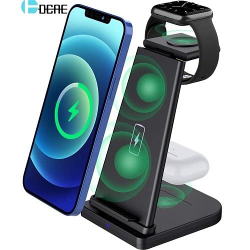 15W Wireless Fast Charging Stand 3 in 1 Charger Stand Qi Pad for Apple Watch 6 5 4 3 2 SE Airpods Pro iPhone 12 11 XS Max XR X 8