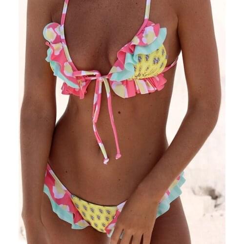 Brazilian Princess Bikini Set 2021 Swimsuit Women Thong Swimwear Sexy Summer Ruffle Back Swimming Suit Bather Biquini Maillot