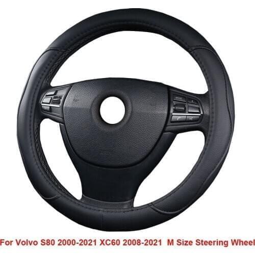 Car Steering Wheel Cover Wrap For Volvo S80 2000 - 2021 XC60 2008 - 2015 2016 2017 2018 2019 2020 2021 M Size Steering Wheel