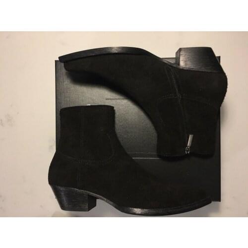 Black Suede Lukas Boots Chelsea Western Cowboy Street Style Fashion Shoes