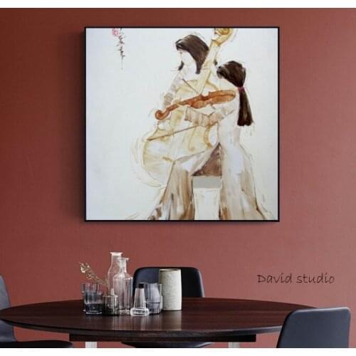 Pure Handmade Knife Painting Abstract Art Ladies Play Music Vietnamese Art for Living Room Wall Decoration