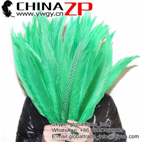 CHINAZP Pheasant Feathers Retail Sale 50pcs/lot 35~40cm(14~16inch) Green Dyed Silver Pheasant Tail Feather Carnival Costume