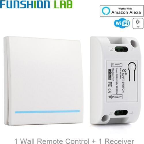 FUNSHION RF Wifi Switch RF433MHz 10A/2200W Wireless Switch 86 Type ON/Off Switch Panel 433MHz RF WiFi Remote Control Transmitter