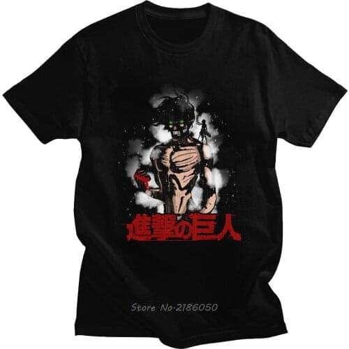 Novelty Titans Strength Tshirt Men Short Sleeved Cotton Attack on Titan T-shirt Japanese Manga Anime Eren Yeager Tee Tops Gift