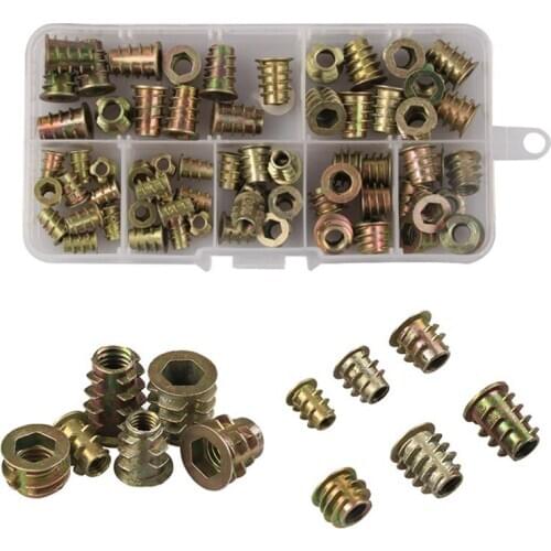 Assorted Flanged Hex Drive Head Furniture Nuts M4 M6 M8 M10 Zinc alloyl Thread For Wood Insert Nut 70pcs