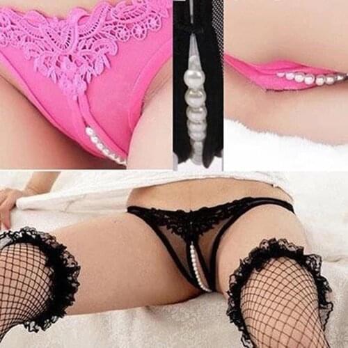 Hot Womens Underwear Sexy G-string Briefs Lace Seamless Panties Lingeries Women Crotchless Pearl Panties, One Size