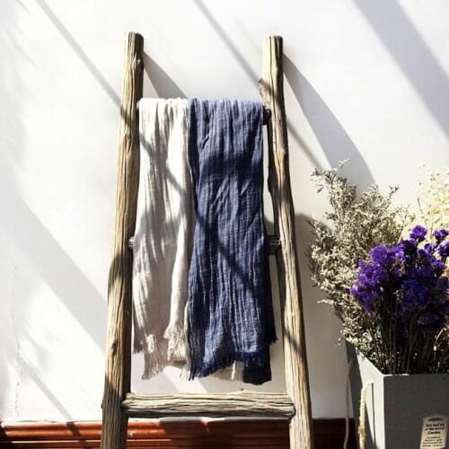 Cotton linen Crumpled Scarves Long Shawls Men And Women Matching-color Muslim Hijabs Fringe Wrap Shabby Style Winter Neck Scarf