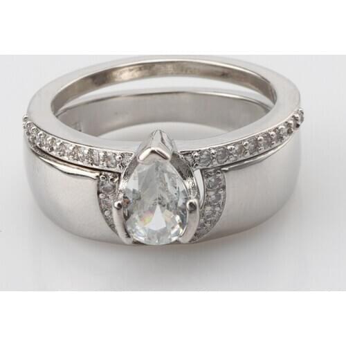 Dainty S925 Silvery Rings Fashion Water Drop Cubic Zircon Luxury Wedding Jewelry For Women Best Engagement Ring Set Couple Gift