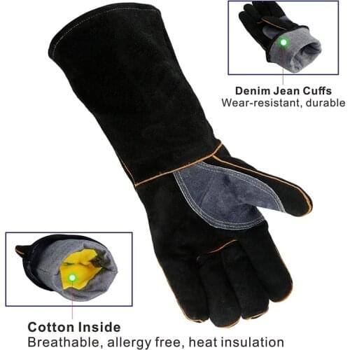 Extreme Heat Fire Resistant Gloves Leather with Stitching Mitts Perfect for Fireplace Stove Oven Grill Welding Bbq Mig Pot Holde