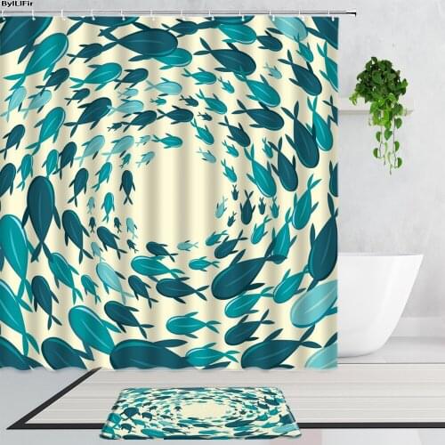 Creative Fish Shower Curtains Simple Art Painted Goldfish Bathroom Decor Bath Curtain Fabric Non-Slip Carpet Mats Bathtub Screen