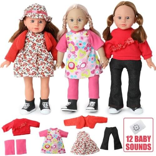 18 inch Bebe reborn Doll toys 46cm lifelike soft Silicone fashion long hair Simulation sound dress clothing Baby for Toys girls