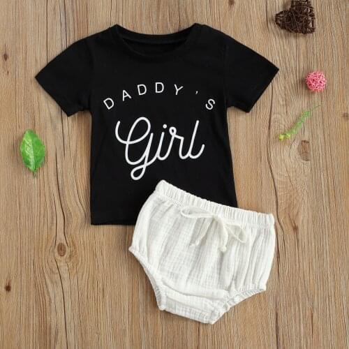 2PCS New Summer Baby Girls Two-Piece Suit Letter Print Cotton Round Neck Short Sleeve T-shirt+Casual Linen Shorts for Baby Girl