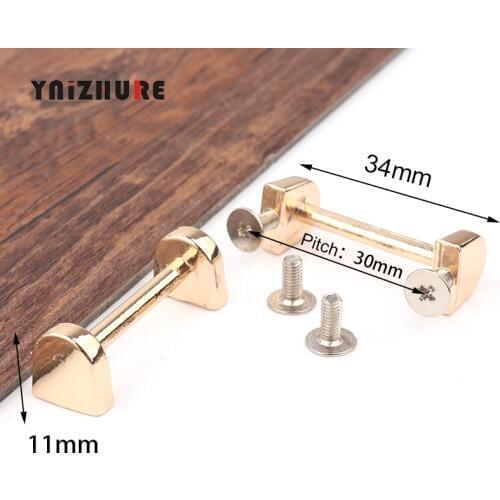 2Pcs 34X11mm Mini Jewelry Box Chest Case Drawer Cabinet Door Pull Knob Handle Antique Gold Color Furniture Handles Free Screws