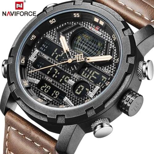 NAVIFORCE Mens Watches LED Digital Chronograph Military Quartz Wristwatch Leather Waterproof Clock relogios masculinos militar