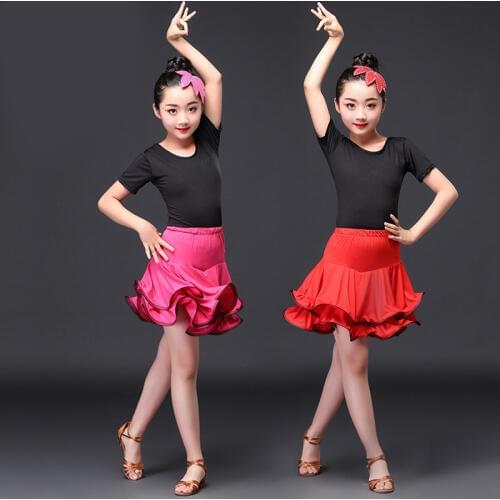 New Latin dance skirt Childrens Latin Dance Costumes Girls Dance Short-sleeved Training Costumes Costumes Stage performances