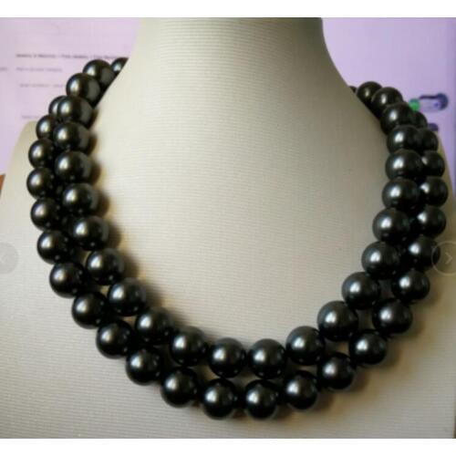 Charming 2row 10-11 mm Tahitian black pearl necklace 17-18inch