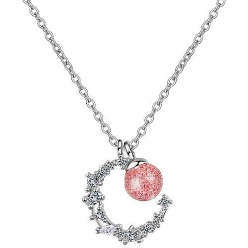 5A Tiny Zirconia Moon Shaped Pendant Cute Crystal Ball Necklaces Silver Color Chocker Necklaces Fahion Jewelry Gifts For Women
