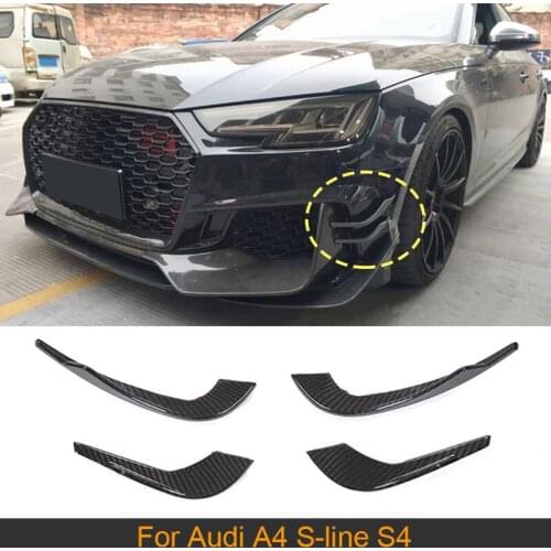 Car Front Bumper Fins Splitters Canards For Audi A4 S-line S4 2019 Front Bumper Splitters Air Vents Cover Trims Carbon Fiber