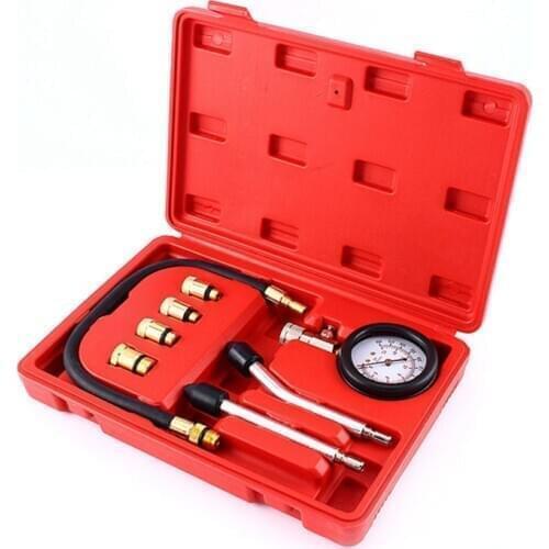 Brand New Petrol Engine Pressure Gauge Tester Set Compression Leakage Diagnostic Tool For Car Auto With Red Blow Molded Case