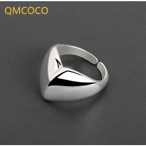 QMCOCO 925 Silver Heart-Shape Rings For Women Fashion Classic Vintage Handmade Woman Birthday Party Jewelry Gifts