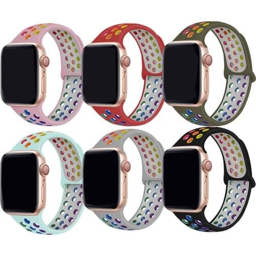 For apple watch band 5 4 3 2 1 42mm 38mm 40MM 44MM Rainbow silicone strap Bracelet Strap for iWatch Series 6 44mm Accessories