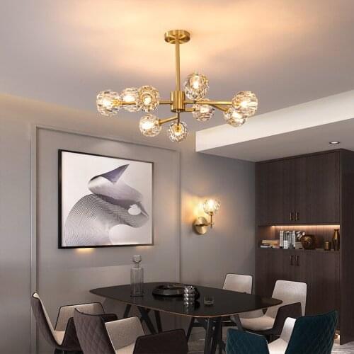 Post-modern Luxury Crystal Chandelier for Living Room Bedroom All Copper Gold Luster Loft Decor Chandeliers Ceiling Hanging Lamp